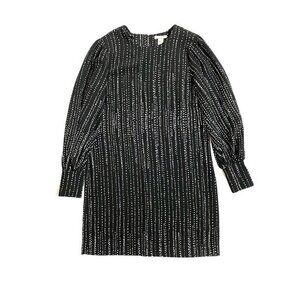 H&M Black Shift Mini Dress Rain Drops Print Long Bishop Sleeve SZ 8 New